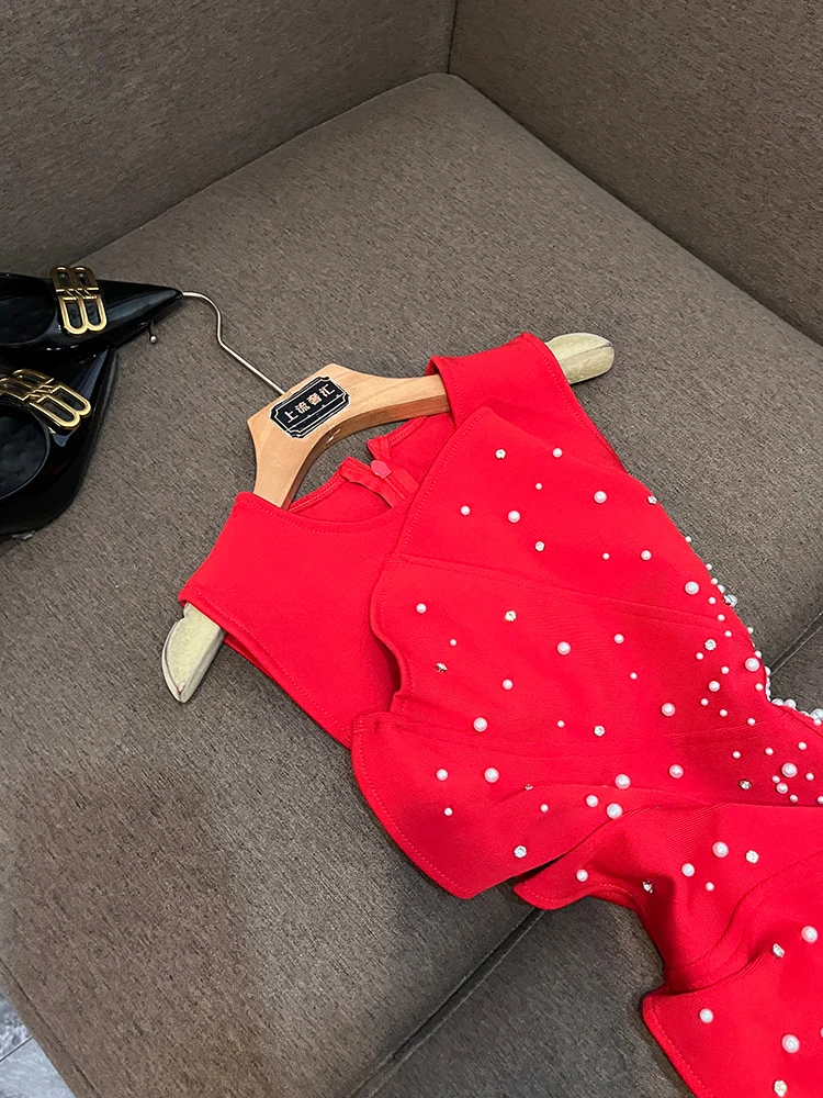 Ele Bodycon Dr Perlen Svel Abnehmen Farbe Hohe Taille Ci Pendeln Geeignet Sommer Herbst Winter Neue Ankunft