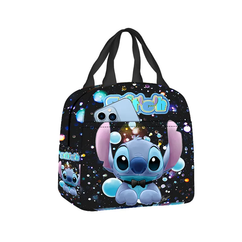 Disney Cartoon Stitch Lunch Bag Large Capacity Student Handbag Cute Cartoon Stitch Printed Warm Bag Outdoor Storage Box