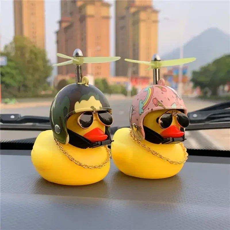 Car Motorcycle Bike Handlebar Duck Ornament,Small Yellow Rubber Duck Helmet Bicycle Ornament for Bike Car Dashboard