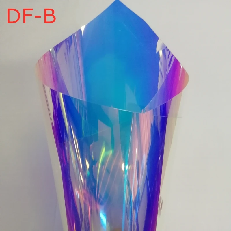 1.38*30 متر مركز تسوق مكتب بناء ملون مبهر أزرق أحمر لاصقة تزيين قوس قزح Dichroic نافذة تينت فيلم