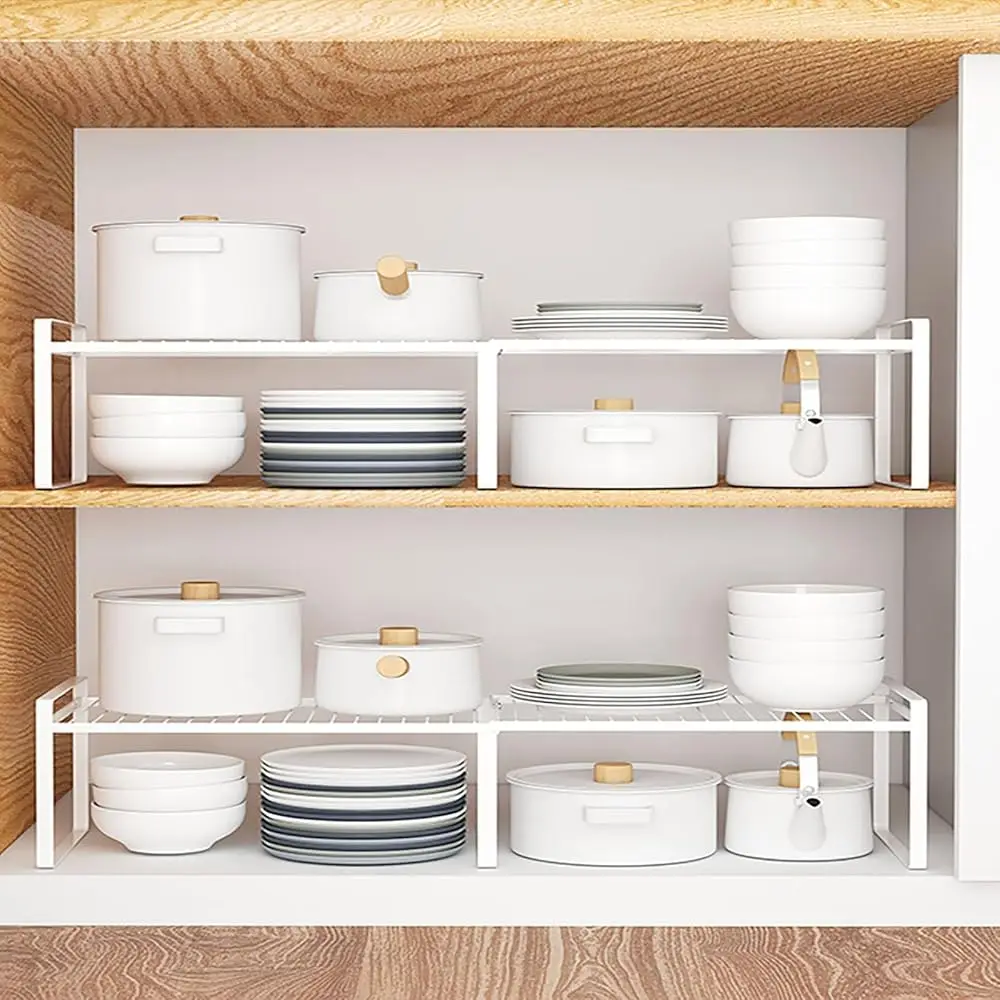 

13""-24"" L Expandable Cabinet Shelf Ra Set Of 2, Stackable Kitchen Countertop Cupboard Organizers And Pantry Storage Shelves