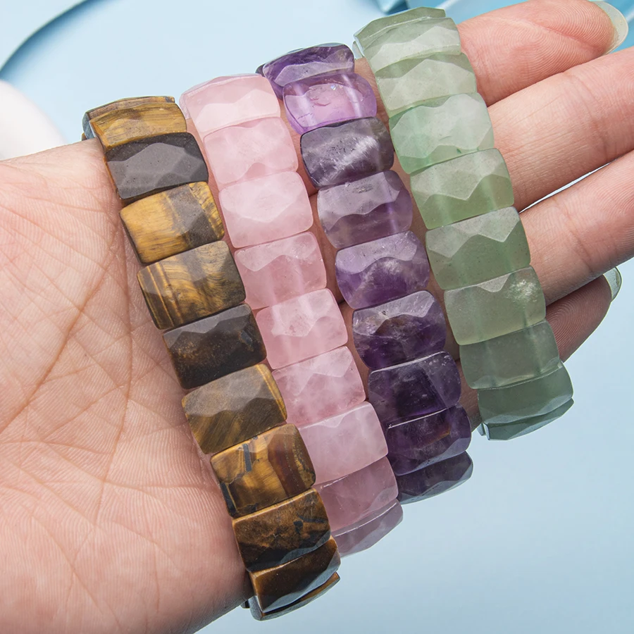 1pc creative overbearing punk Gothic retro natural stone crystal Obsidian tiger eye Rectangular hand row for women and men