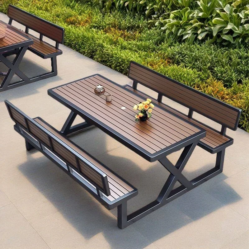 HYS integrated outdoor plastic wood tables and chairs courtyard garden outdoor open-air park commercial waterproof leisure