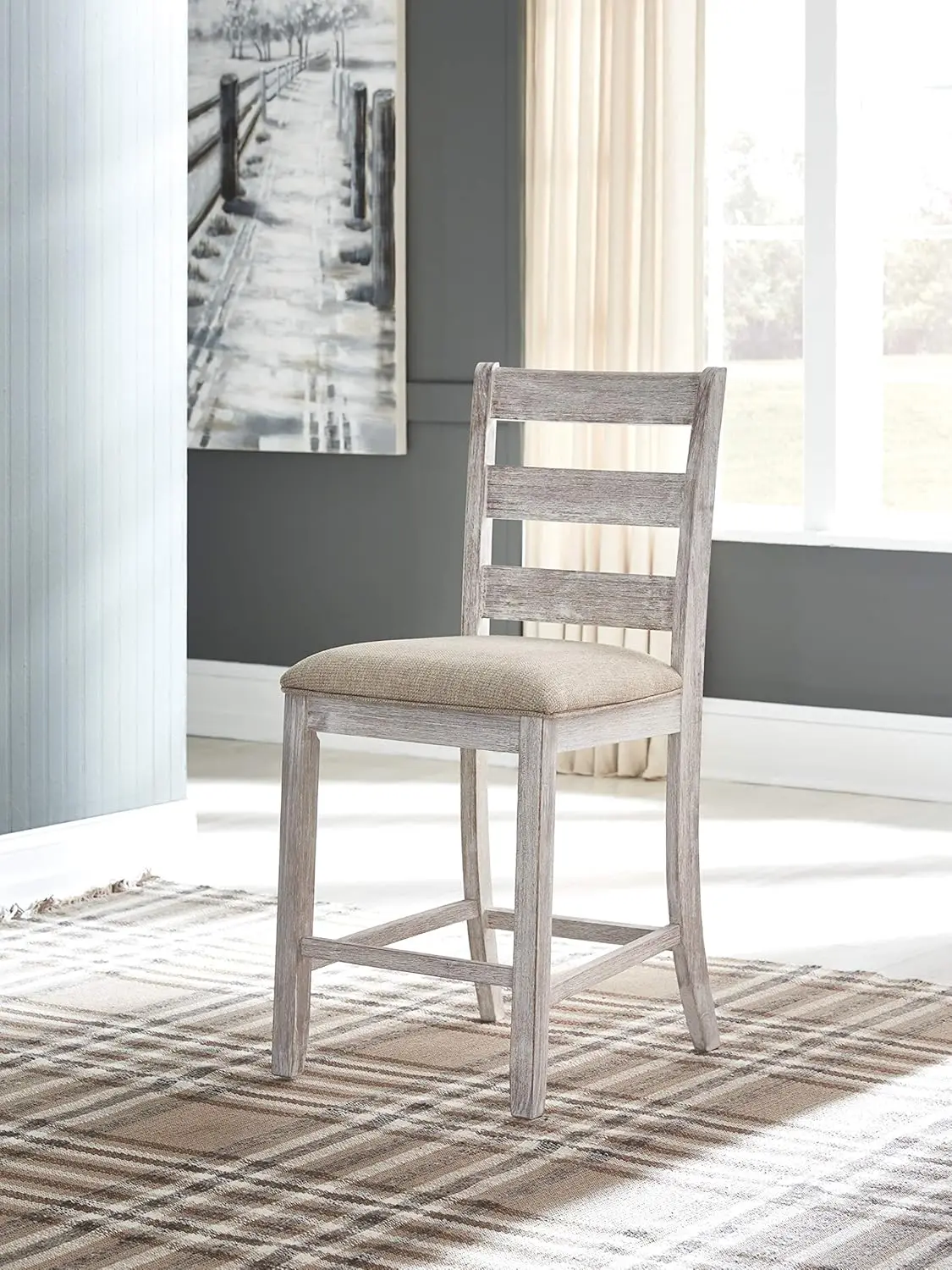 Barstool estofado, altura contrária, branco antigo, grupo de 2, 18,5 "D X 21,25" W X 41 "H, 24"