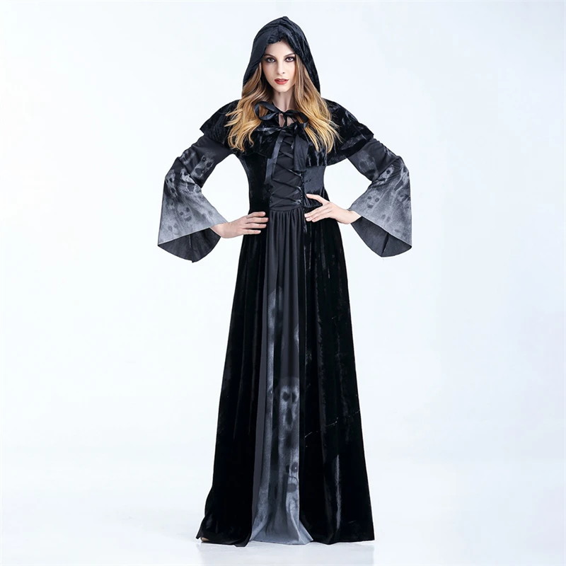 New Black Performance Costume Dress Witch Dress Uniform Party Dress Shawl Skirt Strap Suit Stage Performance Costume Halloween