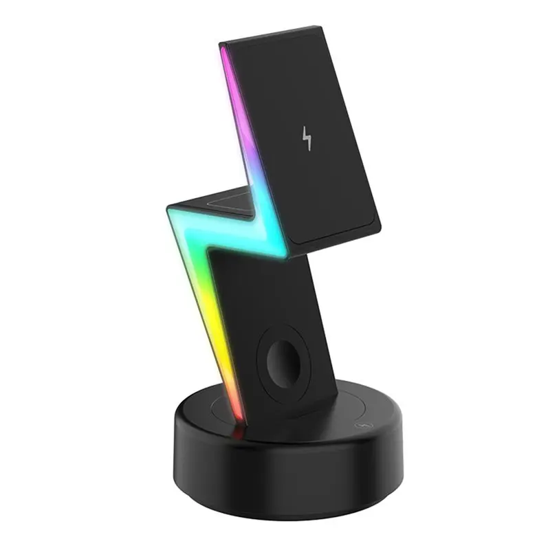 

24-Hour Delivery Magnetic Wireless Charging Stand For IOS Phones, Watches, Earphones - 3In1 Wireless 15W With RGB