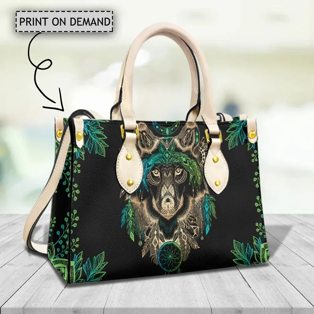 Tribal Wolf Dream Catcher Pattern Ladies Handbag New Outdoor Casual Shoulder Bag Women Leather Top Handle Totes Bolsas Femininas