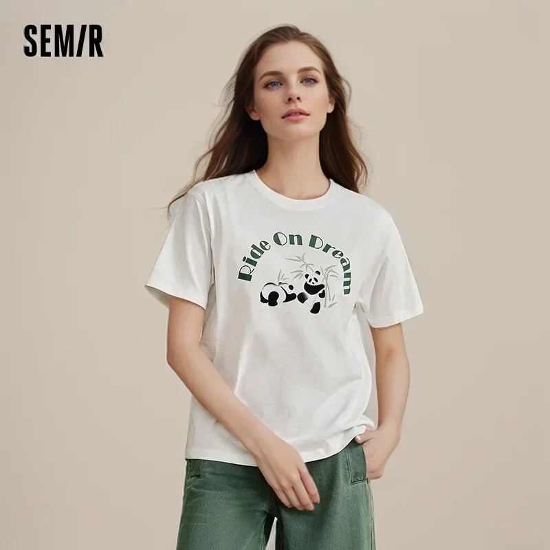 Semir Co-Branded Short Sleeve T-Shirt Women'S Cotton Loose Summer 2024 New Panda Tops Trend National Style T shirt