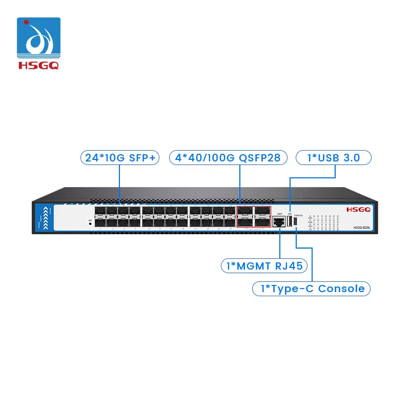 HSGQ-9028L Original Gigabit IPv4/IPv6 Dual Stack 24*10G+4*100G Data Center Switch With 4x 40/100G SFP Ports