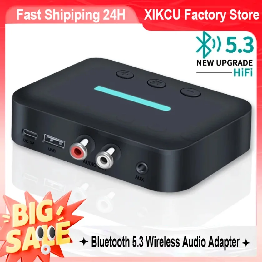 XIKCU Bluetooth 5.3 Receiver Wireless Audio Adapter Stereo Music 3.5mm AUX R/L RCA Support U-Disk Playback For Desktop Speaker