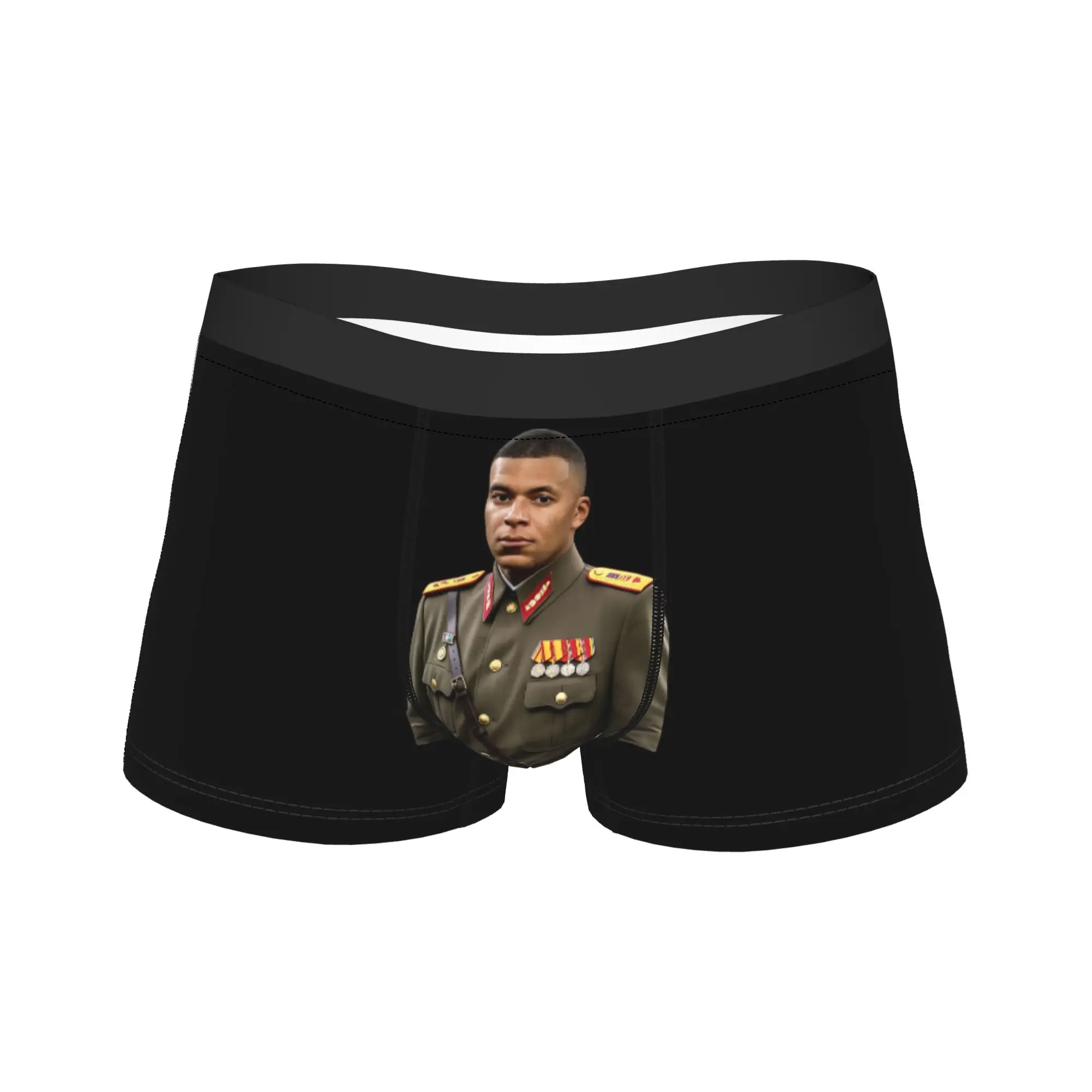 Kylian Mbappe Soviet Military Uniform Portrait Underwear Funny Panties Print Shorts Briefs For Male Pouch Large Size Boxershorts