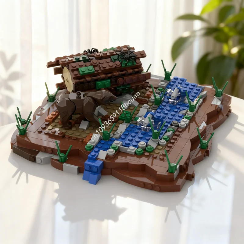 

558 шт. MOC Медведь Охотник на рыбу Диорама Модель Строительные блоки Строительство Рождественские подарки Идея Образовательная кирпичная игрушка Дети День рождения