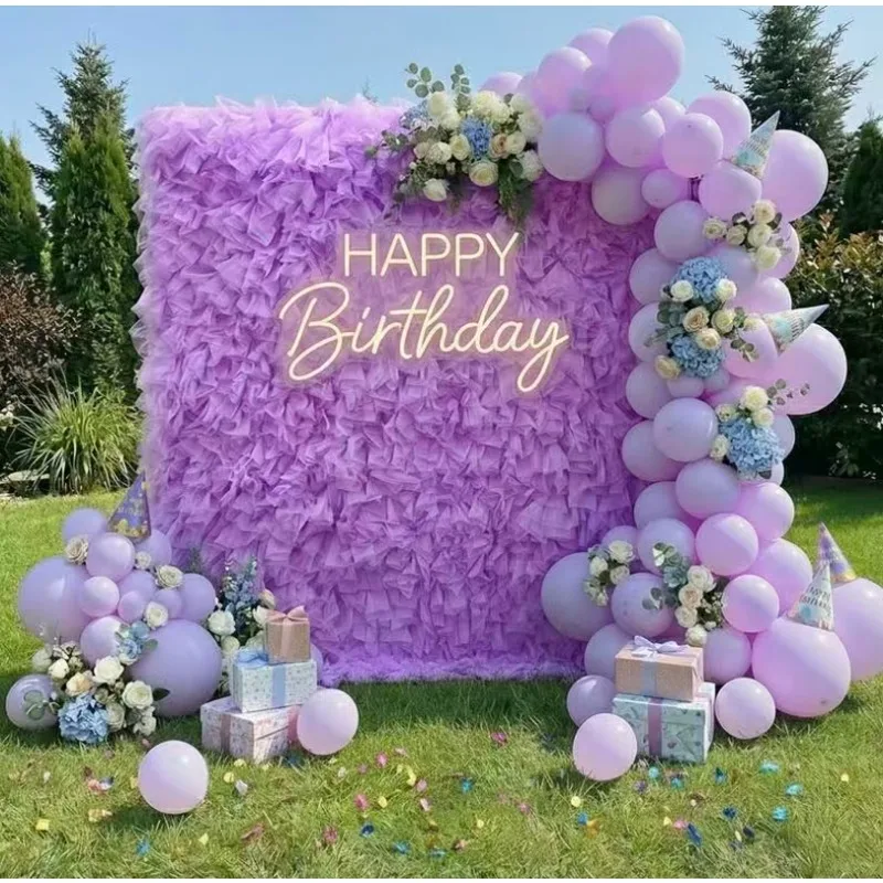Custom Baby Shower Flower Wall Background White Baby Pink Colorful 5D Soft Tulle Mesh Wall 8ft x 8ft