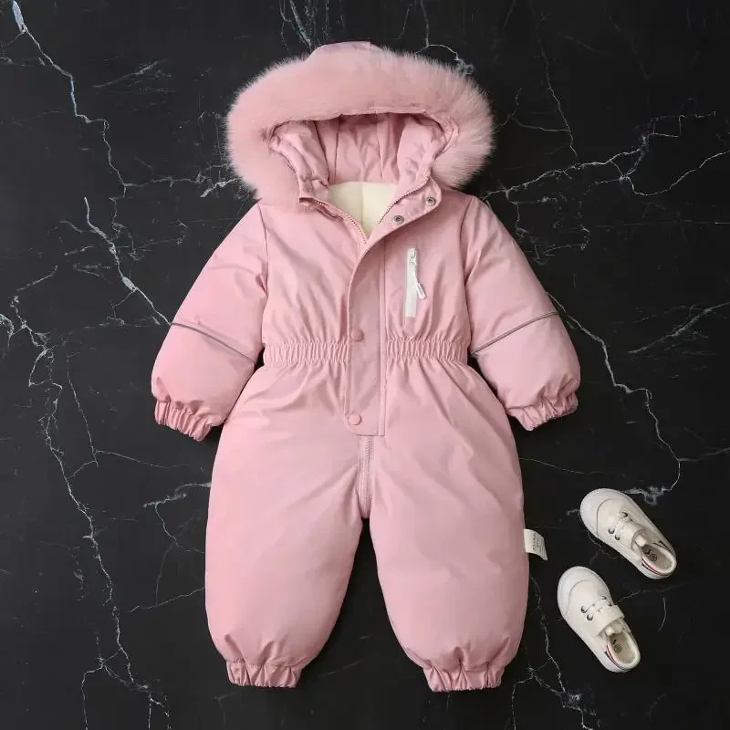 2024 Winter Hooded Newborn Romper Thickened Warm Jumpsuit Boy Girl Solid Color Fashion Coat Trend Toddler Baby Jumpsuits Clothes