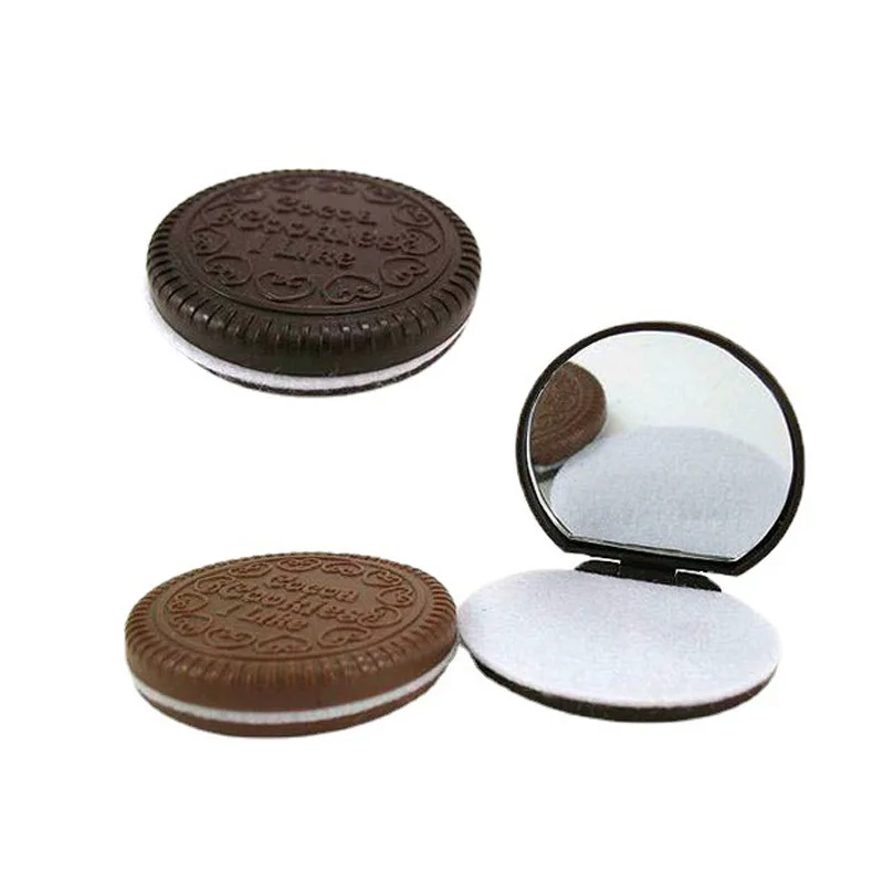 Chocolate Cookie Mini Pocket Mirror with Comb Princess Portable Biscuit Shape Makeup Cosmetic Folding Hair Care Accessories