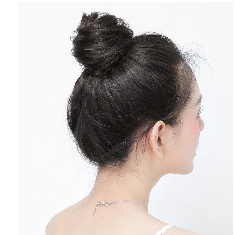 الاصطناعية الكرة رئيس وهمية Scrunchie كعكة الشعر مستقيم مجعد رباط شعر مطاطا كاذبة خصلات شعر للنساء اللحم رئيس Chignon