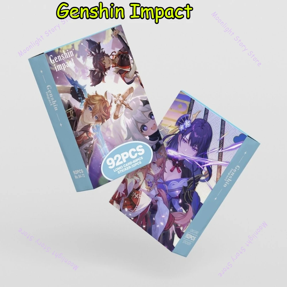 92 Uds Genshin pegatinas de tarjetas de impacto Zhongli Diluk nogal Klee Xiao Palace Dishia Thunder tarjeta de colección General regalo para fanáticos