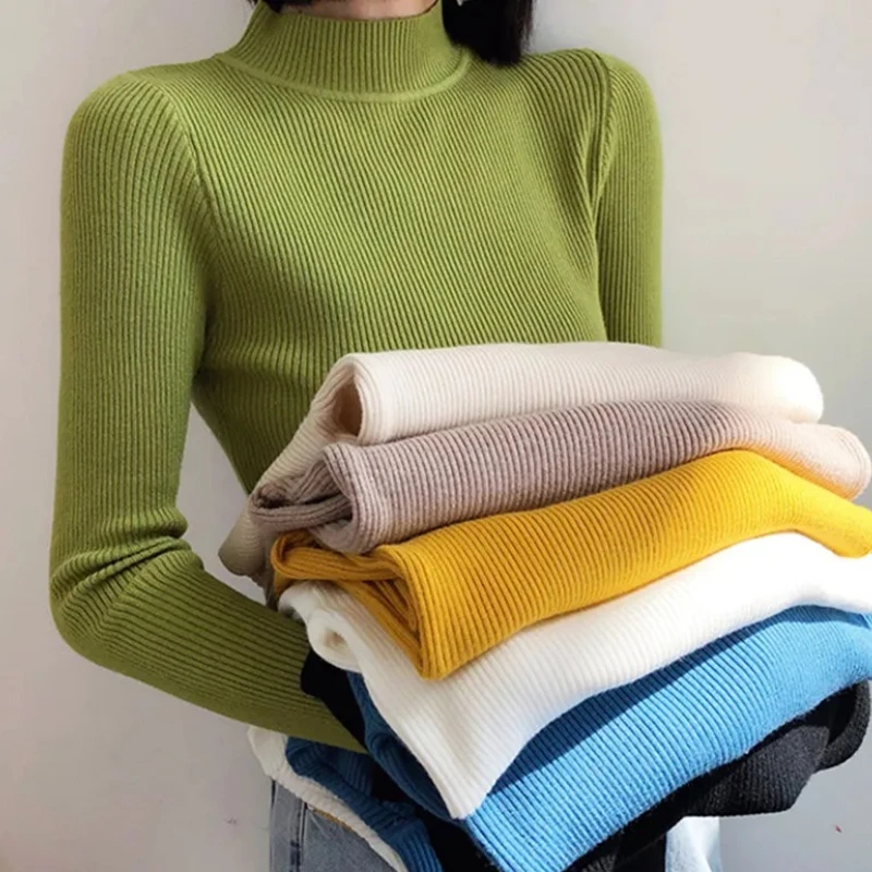 

Women Turtleneck Sweater Knitted Soft Pullovers cashmere Jumpers Basic Solid Soft