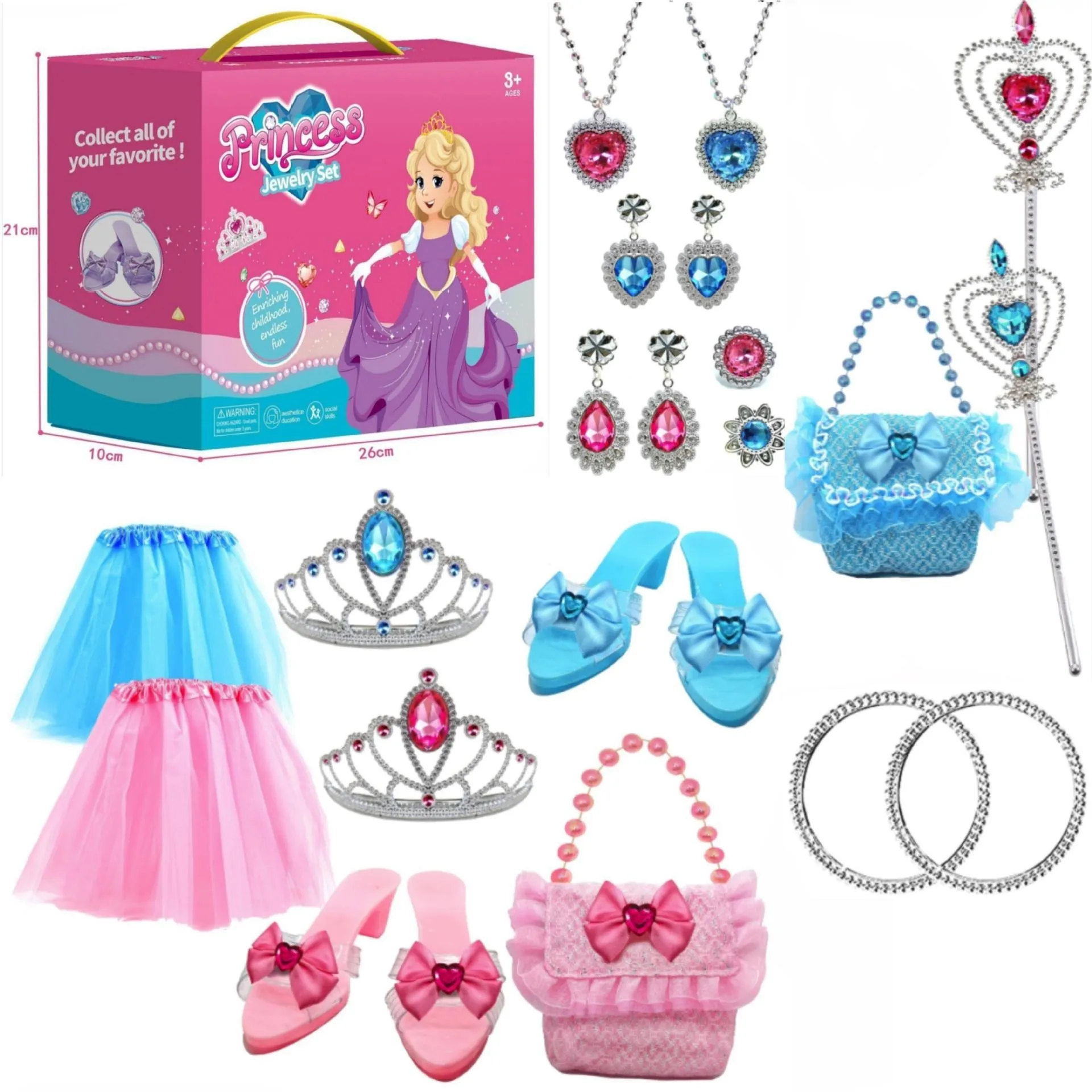 Joyería interactiva de princesa para niñas, juego de simulación, Kits de accesorios, corona de juguete, anillo, collar, tacones altos, regalo de fiesta de cumpleaños