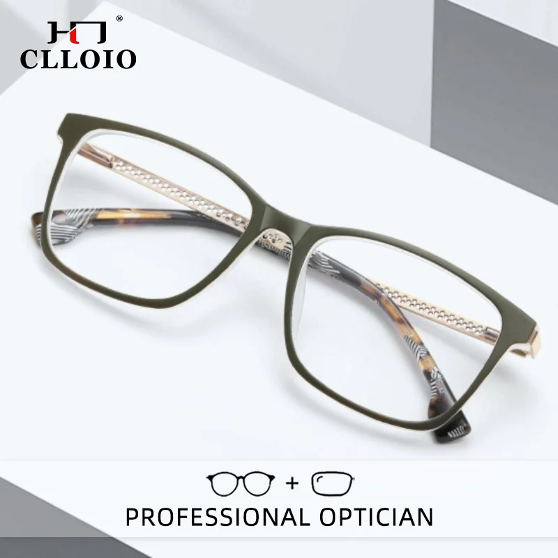 CLLOIO Lunettes de lecture progressives carrées TR90 pour hommes, anti-lumière bleue, ultra-légères, pour usage quotidien, myopie, style vintage