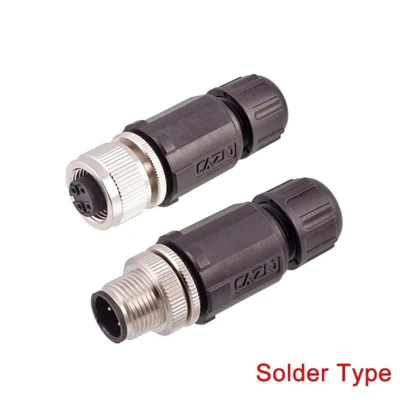 Factory M12 Solder Plastic Straight Angled Assembled Connectors 2 3 4 5 6 8 12 17Pins A B D Male Female PG7 PG9 Metal Connectors