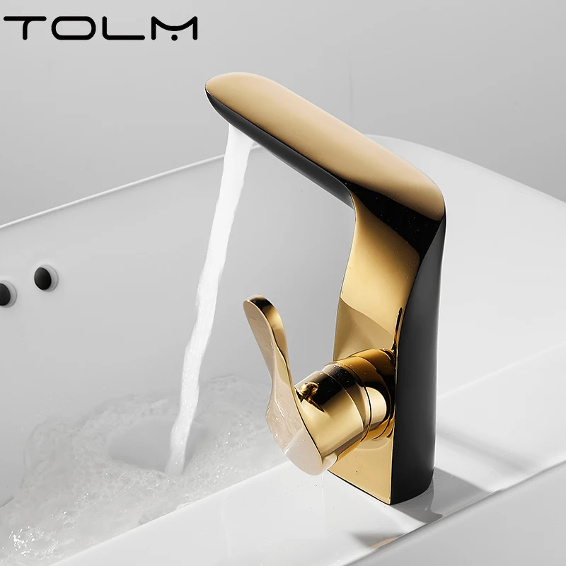 TOLM Brass Chrome Bathroom Basin Faucet Luxury Bathroom Faucets Single Lever Faucet  Golden Bathroom Faucets Taps For Bathroom