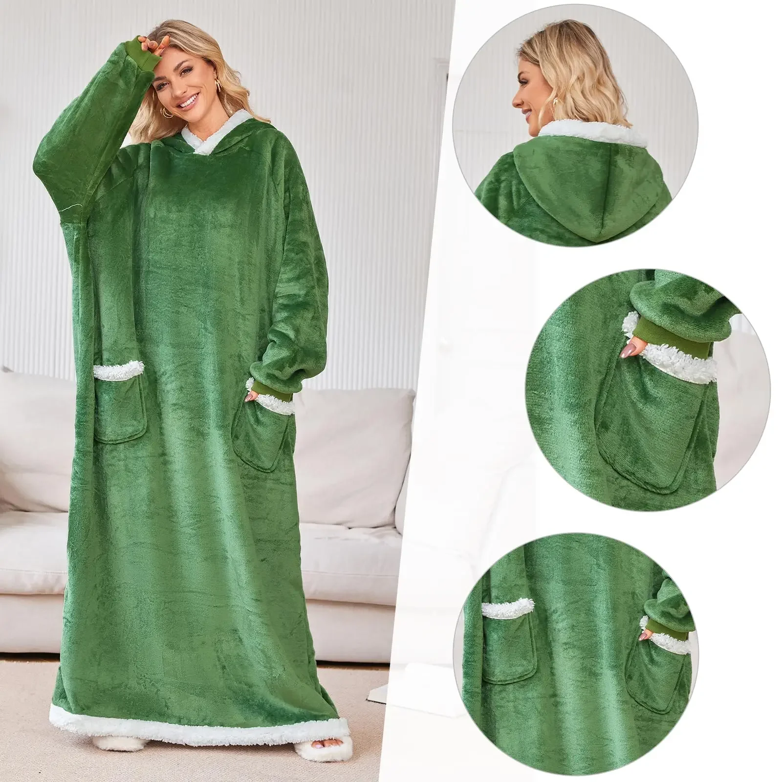 

Super Long Flannel Blanket with Sleeves Winter Hoodies Sweatshirt Women Men Pullover Fleece Giant TV Blanket Oversized New