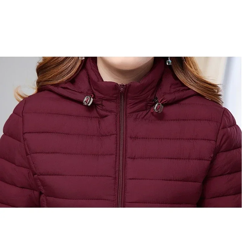 

Winter Women Cotton Padded Detachable Hooded Jacket Warm Coat Loose Medium Long Parkas Outwear Female Casual Jackets Tops