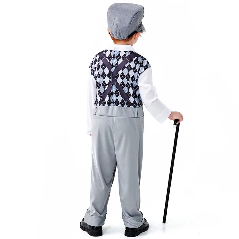 Boy 100 Days Of School Costume Little Old Man Jumpsuit With Attachment Cosplay Fancy Party Dress Carnival Halloween