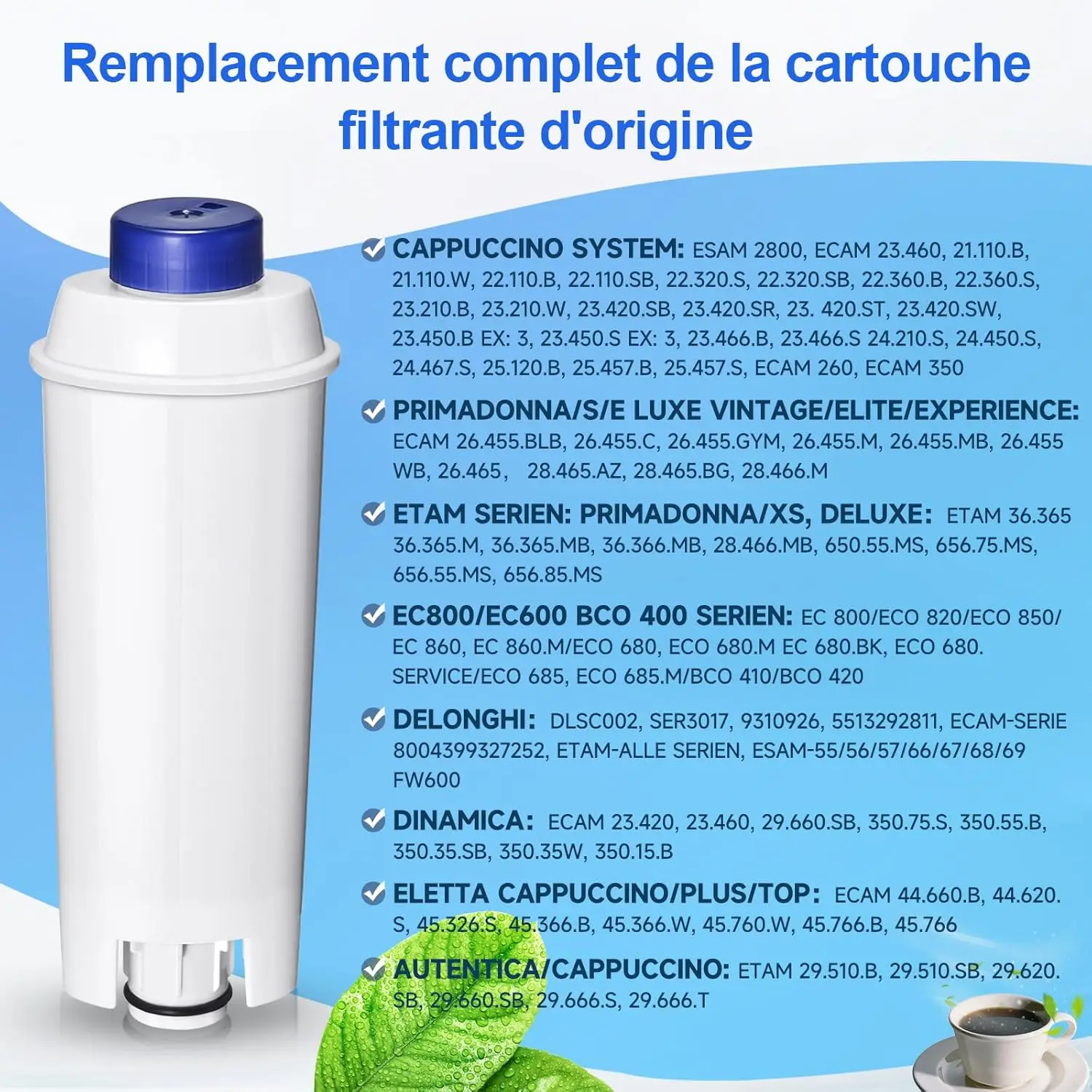 فلتر DLSC002 لـ Delonghi، مرشحات لـ Delonghi Magnifica s، Dinamica، ECAM، ESAM، EPAM، ETAM، Primadonna، BCO، ماكينة القهوة EC680
