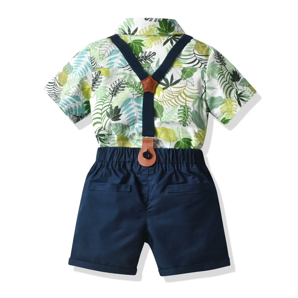 Safari Costume Baby Boy Gentleman Clothes for Kids Boys Hawaiian Style Shirt Overalls Shorts Bowtie Set Child Casual Clothing