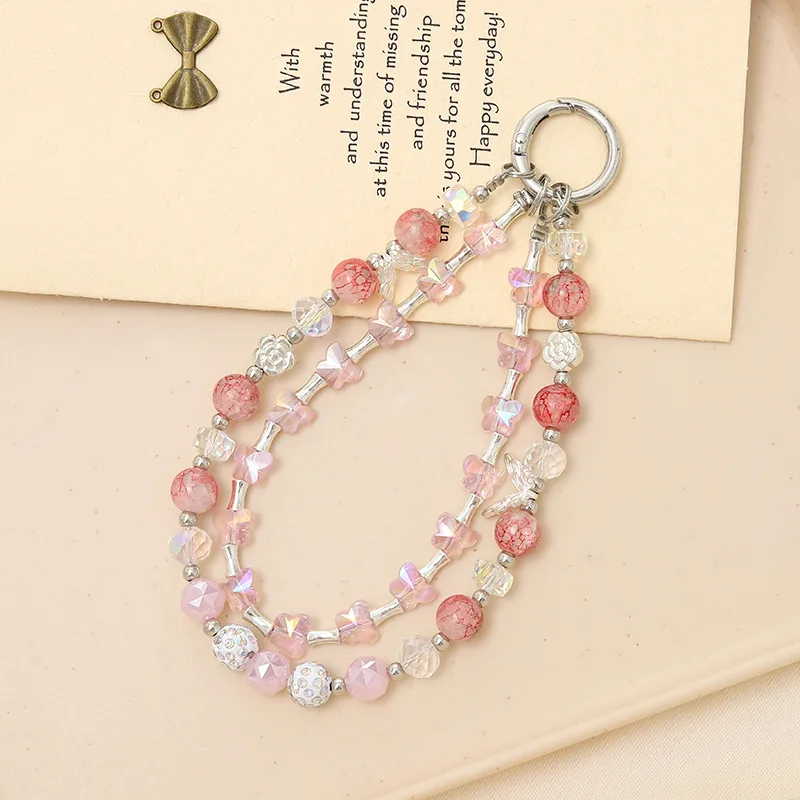 Fashionable Women's Crystal Butterfly Beaded Mobile Phone Chain, Luggage Key Chain Accessories, Mobile Phone Anti Loss Bracelet