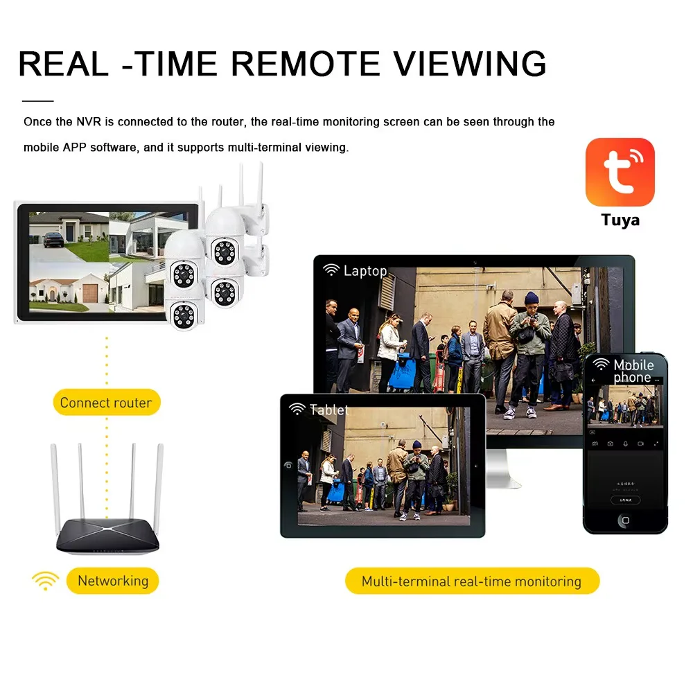 Inlifecam Tuya Smart APP 8CH 3.0MP Outdoor PTZ Pan Tilt Wireless NVR Kit WIFI IP Camera Security System 10.1 Screen