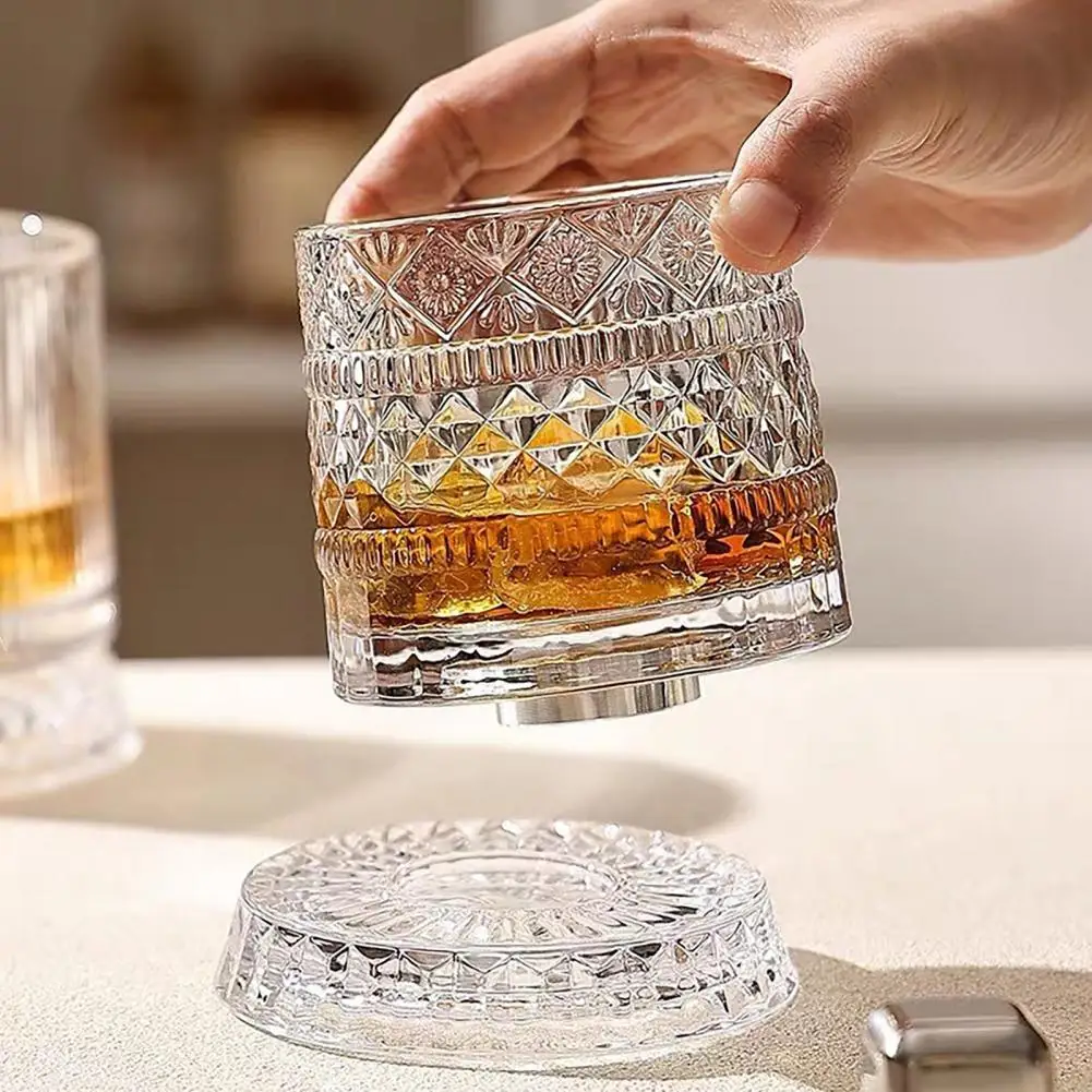 360 Degree Rotating Whiskey Glass Whiskey Glass with Light-up Base 360° Rotating Spinning Tumbler Lead-free for Birthdays