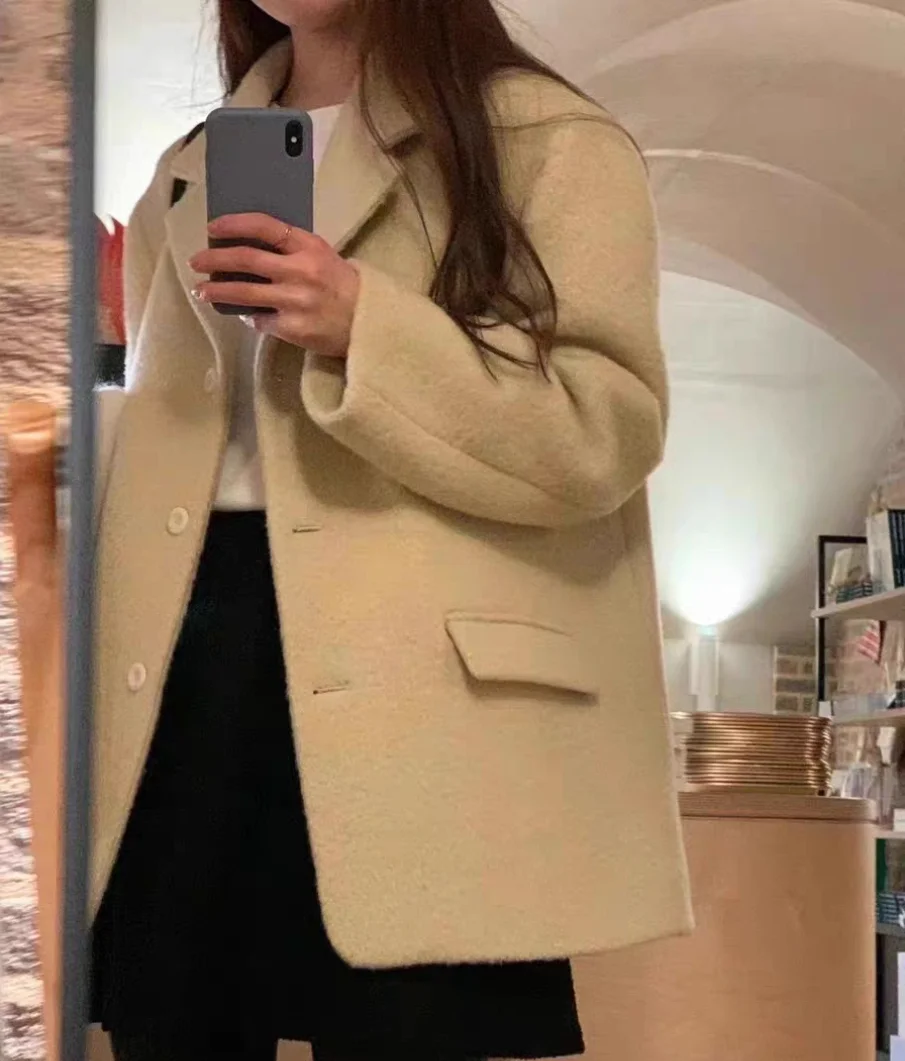 Ounce2025 Autumn Thiened Warm Woolen Suit Coat Pure Color Versatile Simple Sle Women's Busin Casual Long Sve Coat