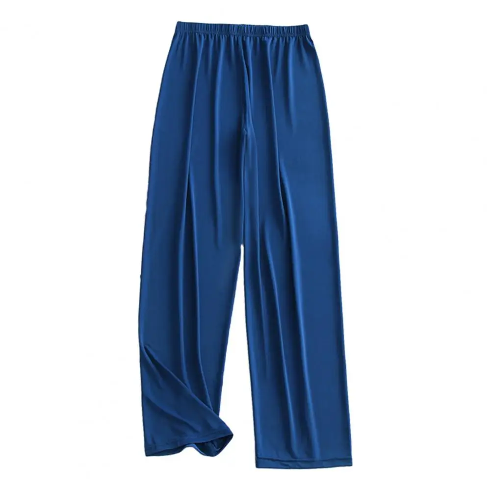Stretchy Pajama Bottoms Men's Ice Silk Pajama Pants Elastic Mid-rise Wide Leg Lounge Trousers Soft Breathable Stretchy Sleepwear