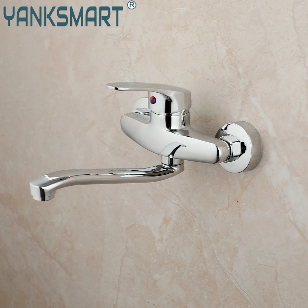 

YANKSMART Chrome Brass Wall Mounted Bathroom Faucet Basin Sink Tap Hot & Cold Water Mixer Hot Search Retail Laundry Faucets