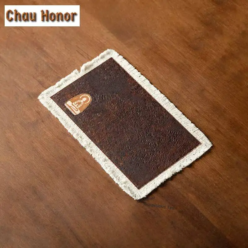 ZAEYORIA Handmade Persimmon-dyed Rectangular Tea Table Mats Aesthetic Drink Coaster Dinner Table Cloth Mat Tea Ceremony Gift