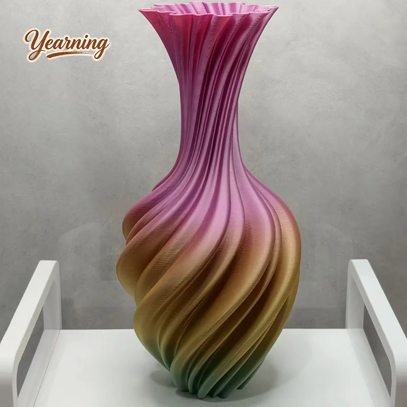 3D Printed Silk Plastic Vase Creative Art Flower Arrangement Decor Nordic Minimalist Home Light Luxury