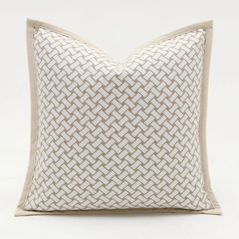 Luxury Jacquard Edging Cushion Cover, Oat Colored, Black, Embroidery, New Arrival, 12x20, 18x18, 20x20 Inches