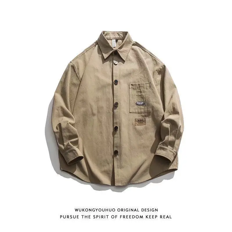 Spring Japanese Retro Work Clothes Long-sleeved Shirt Men's Trendy Brand Trendy Loose Large Size Casual Versatile Top Jacket