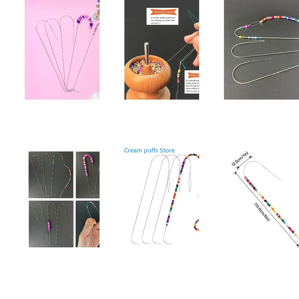 50LE 4 Pieces Big Eye Curved Beading Needle Beading Threading Needle Beading Embroidery Metal Needle for Jewelry Making