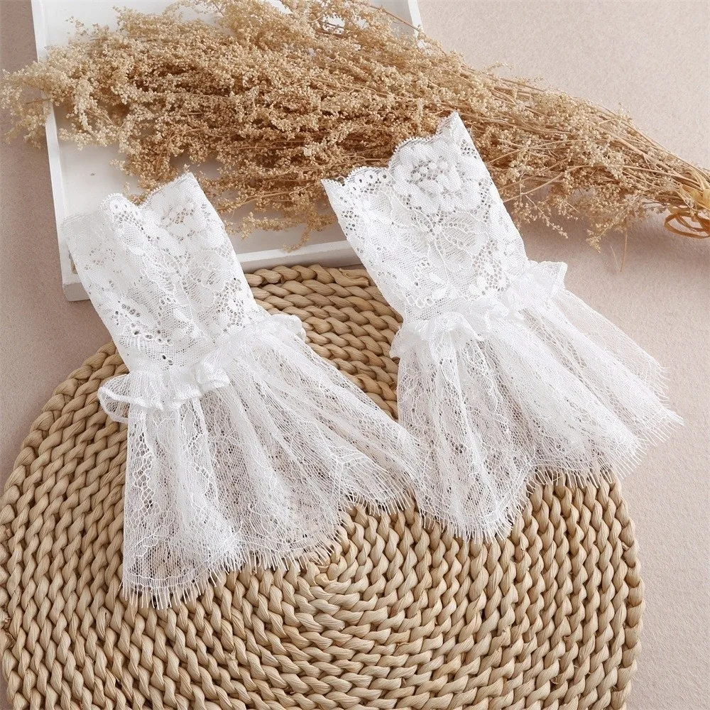 Adjustable Lace Floral Cuffs Stretchable Pleated Design Pleated Fake Sleeves White Black Detachable Wrist Accessories