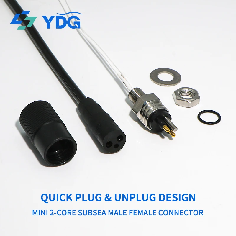 MCIL2F+MCBH2M SubConn Compatible 2 Pin Micro Underwater Connector Male & Female 10A 300V IP69K 7000m Stainless Steel Gold Plated