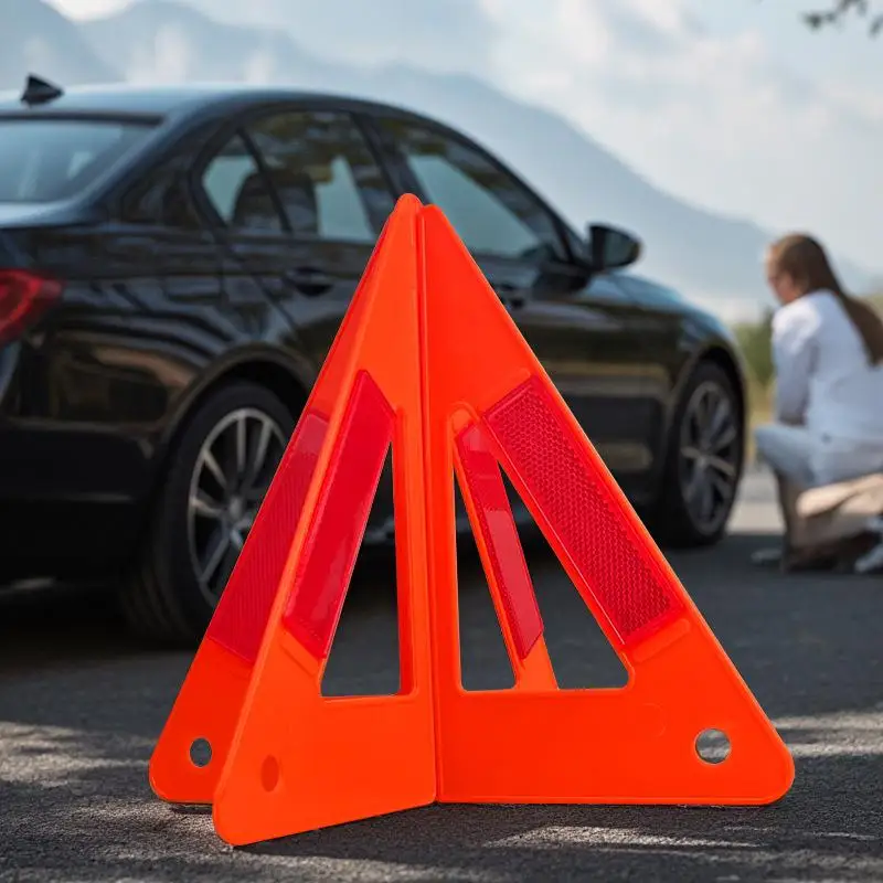 Reflective Triangle Warning Sign Red Tripod Folded Stop Sign Emergency Breakdown Triangle Warning Tool Cars Stop Sign