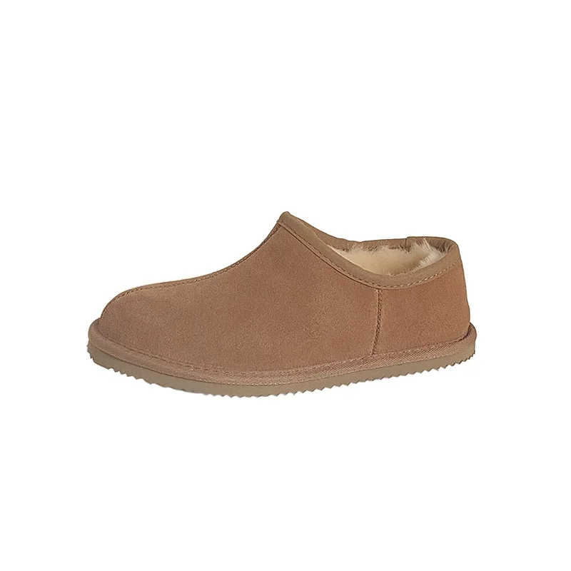 Women's Antelope Brown Suede Wool Ankle Boots - Round Toe Snow Boots