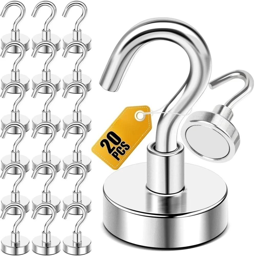 

13lb Heavy Duty Strong Magnet Hooks 20pcs Strong Rare Earth Neodymium Hanging Magnet Hook Magnetic Hanger Storage Holder