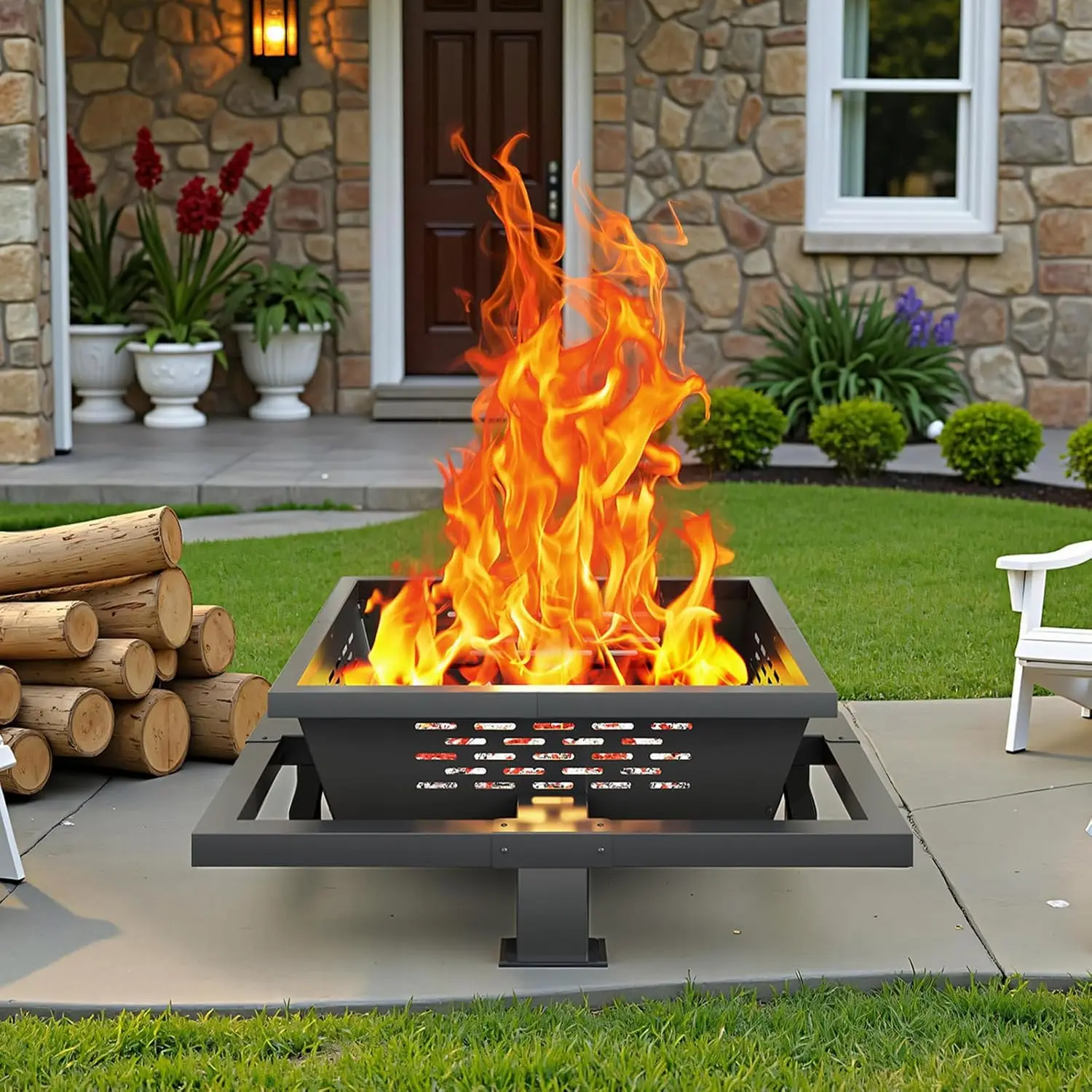 36 Inch Outdoor Wood Burning Firepit for Camping, Backyard, Patio - Heavy Duty, with Poker
