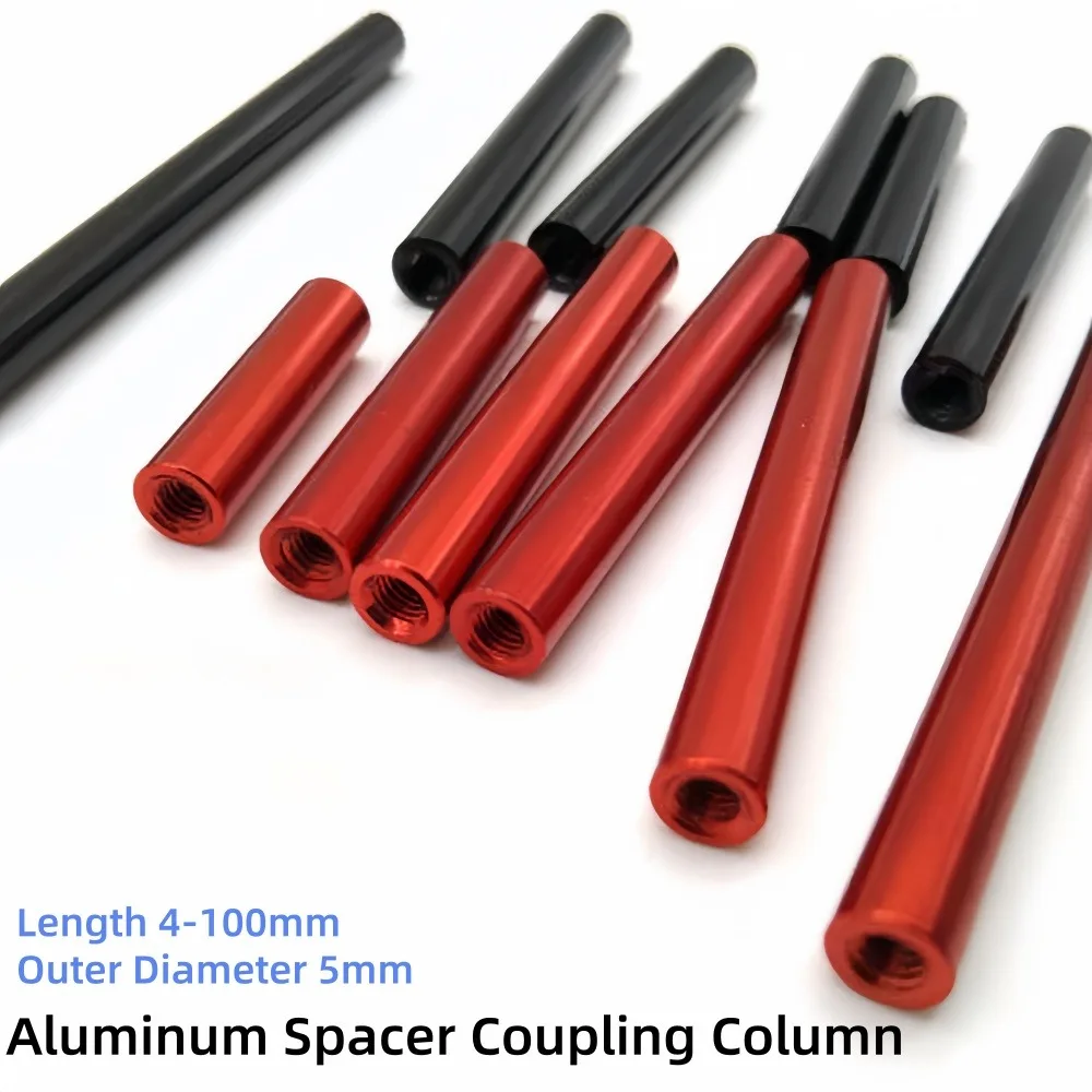 1/2Pcs M3 Red/Black Aluminum Standoff Columns, OD 5mm Round Spacer Coupling Rods, 4-100mm Length for RC Multirotor Frames