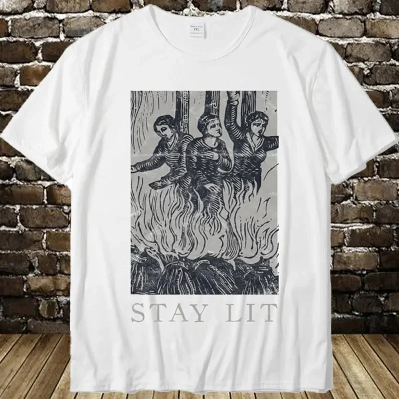 Summer Fashionable Mens Tees Summer Cotton Occult Stay Lit Satan Devil Hell Unholy Antichrist Witch Short Sleeve T-Shirt funny